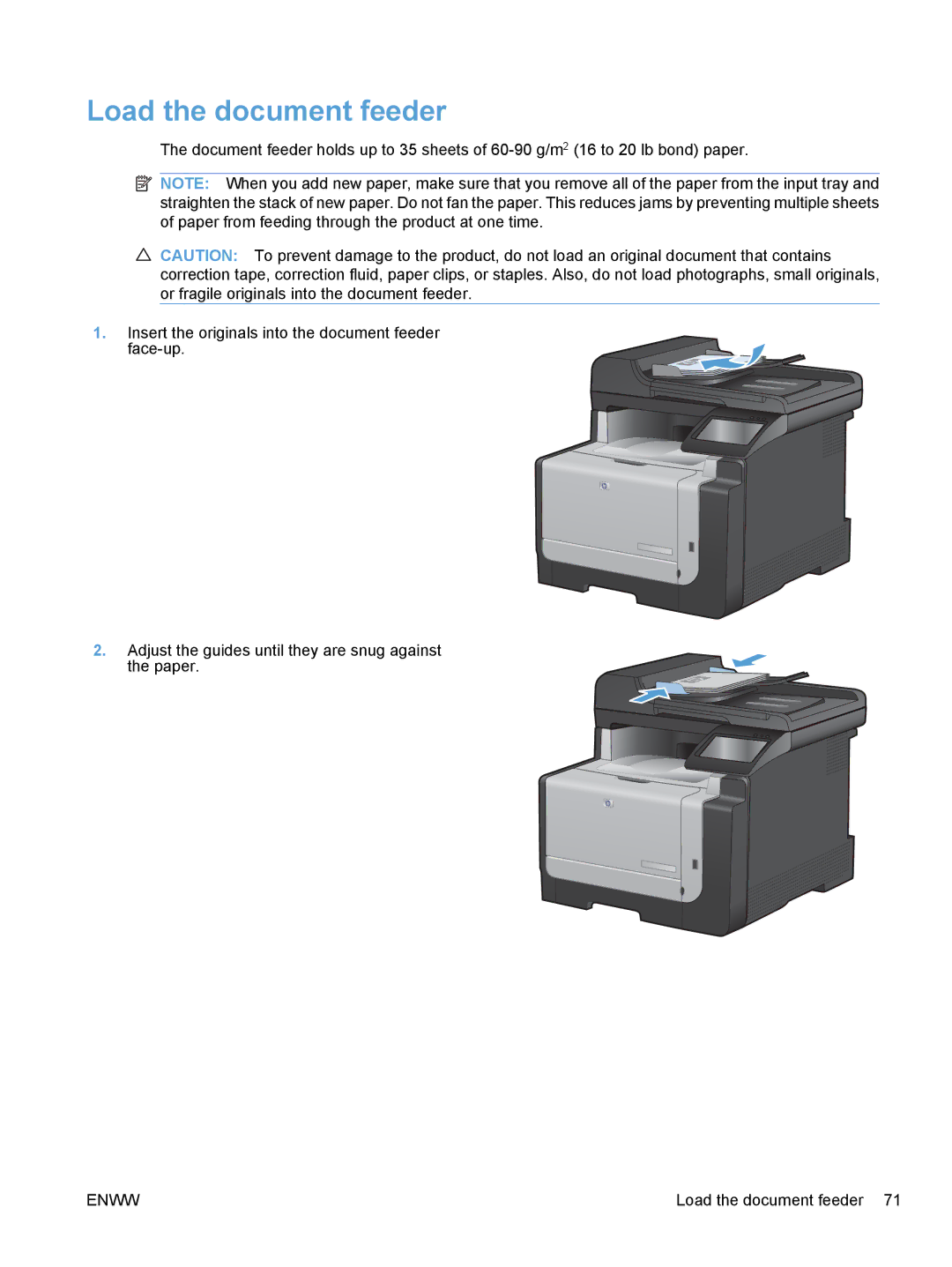 HP CE862A, CM1410 manual Load the document feeder 