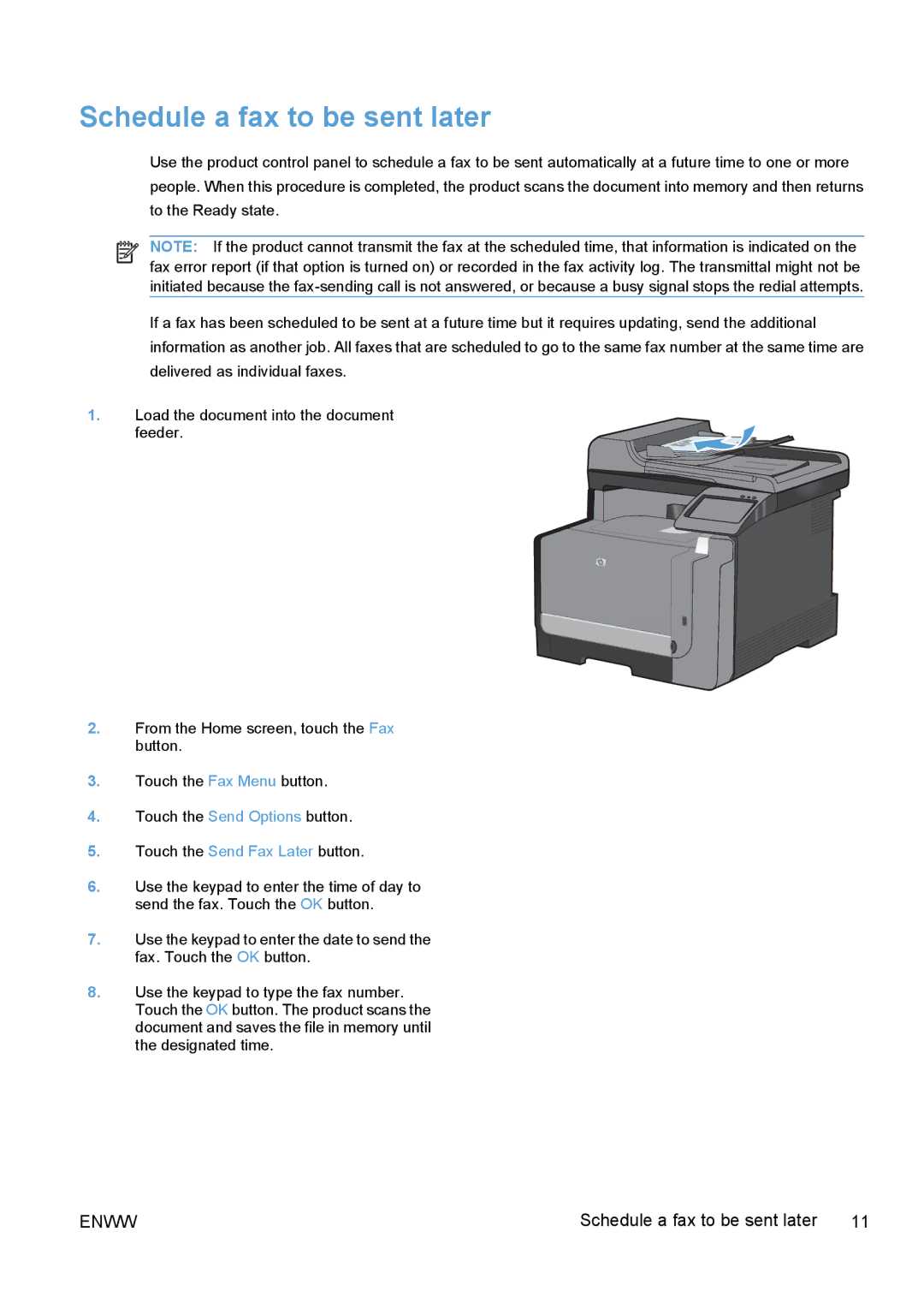 HP CM1415fn Color, CM1415fnw Color manual Schedule a fax to be sent later 