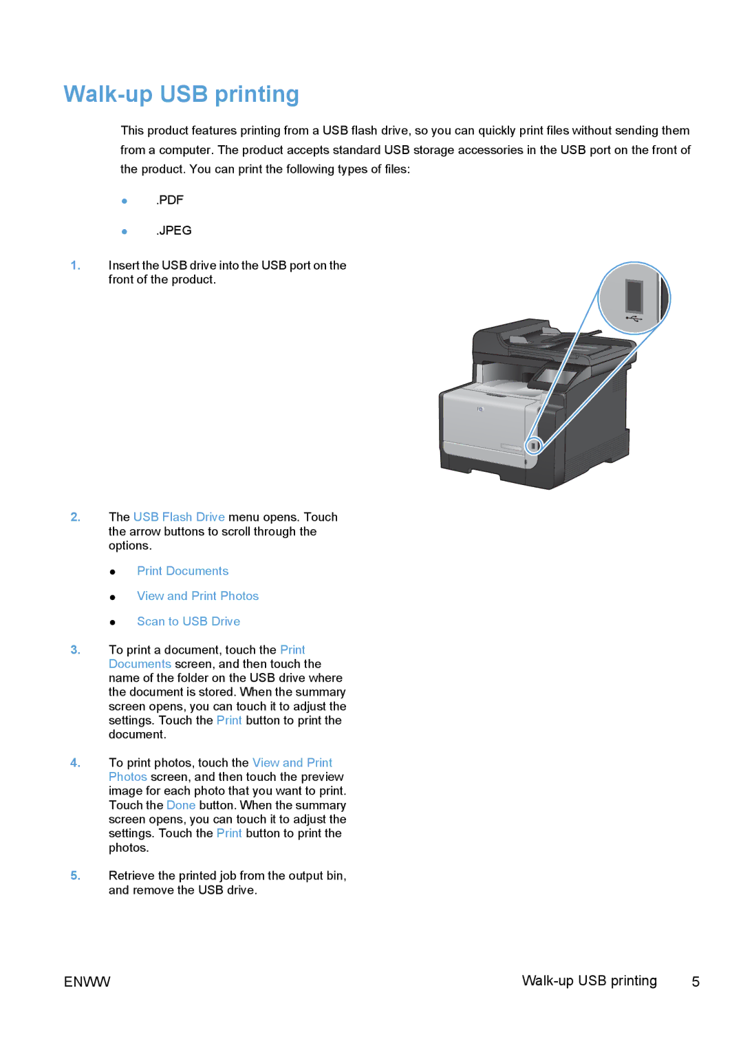 HP CM1415fn Color, CM1415fnw Color manual Walk-up USB printing, Jpeg 