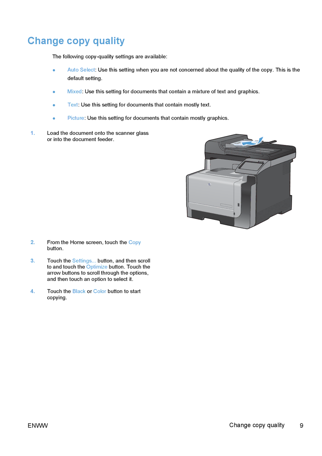 HP CM1415fn Color, CM1415fnw Color manual Change copy quality 