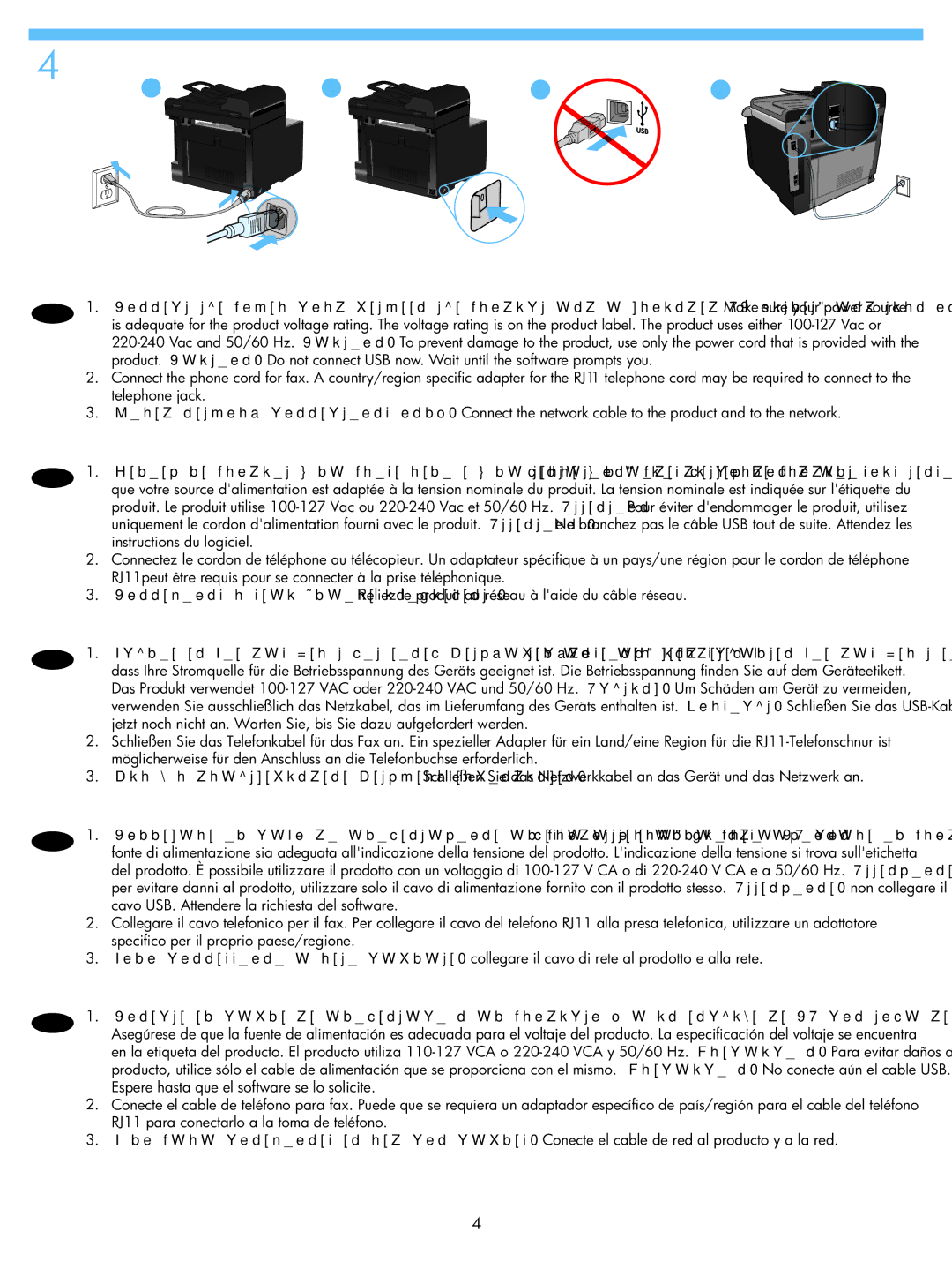 HP CM1415fnw Color manual Telephone jack, Instructions du logiciel, Cavo USB. Attendere la richiesta del software 