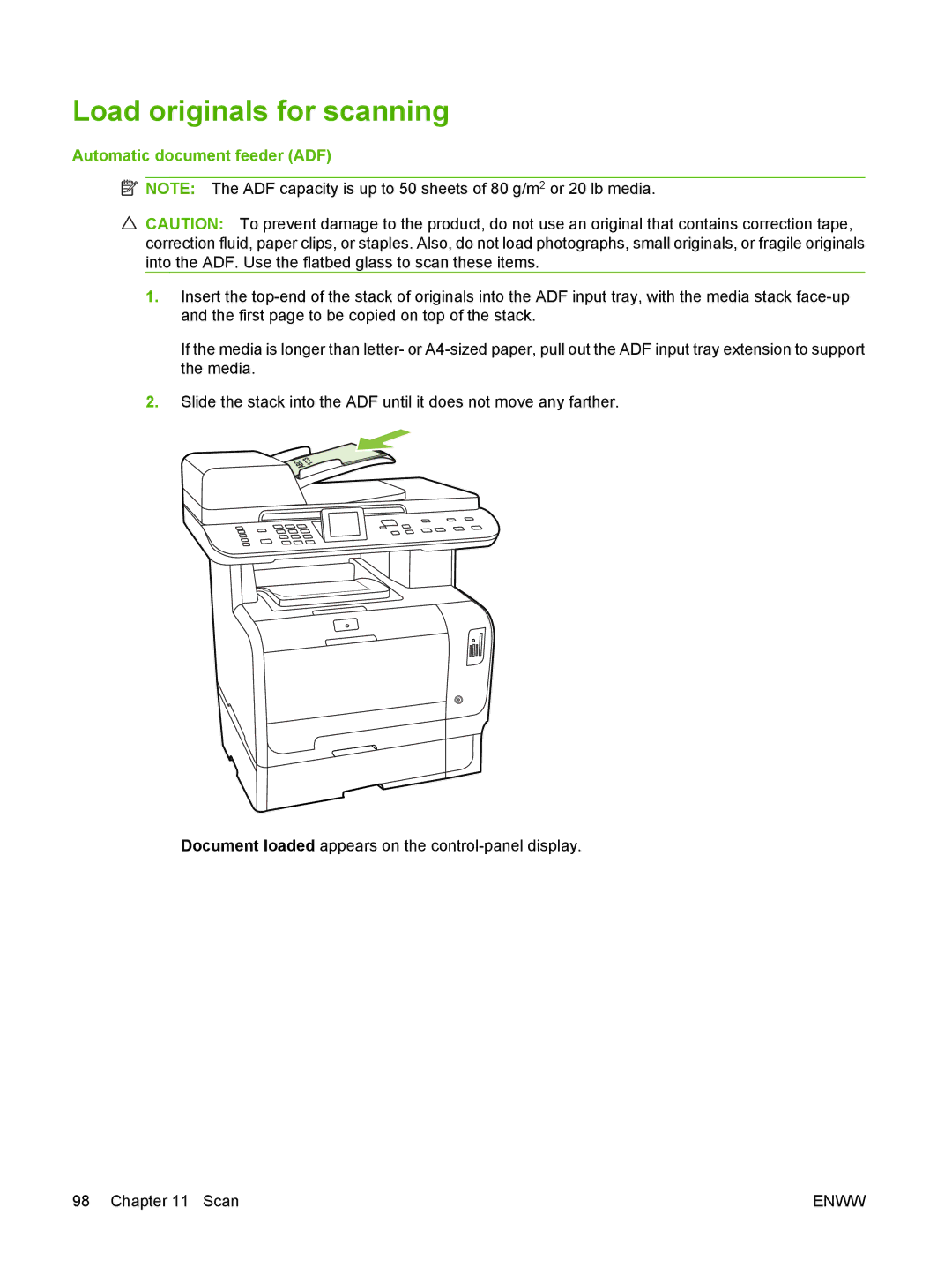 HP CM2320 manual Load originals for scanning, Automatic document feeder ADF 