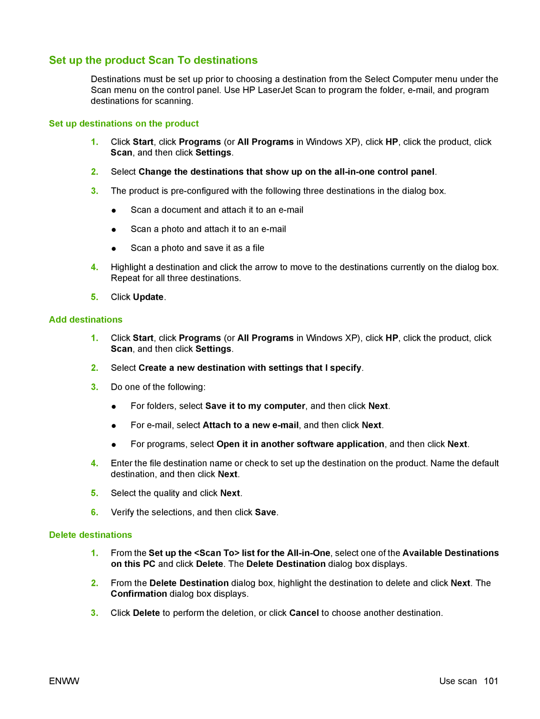 HP CM2320 manual Set up the product Scan To destinations, Set up destinations on the product, Add destinations 