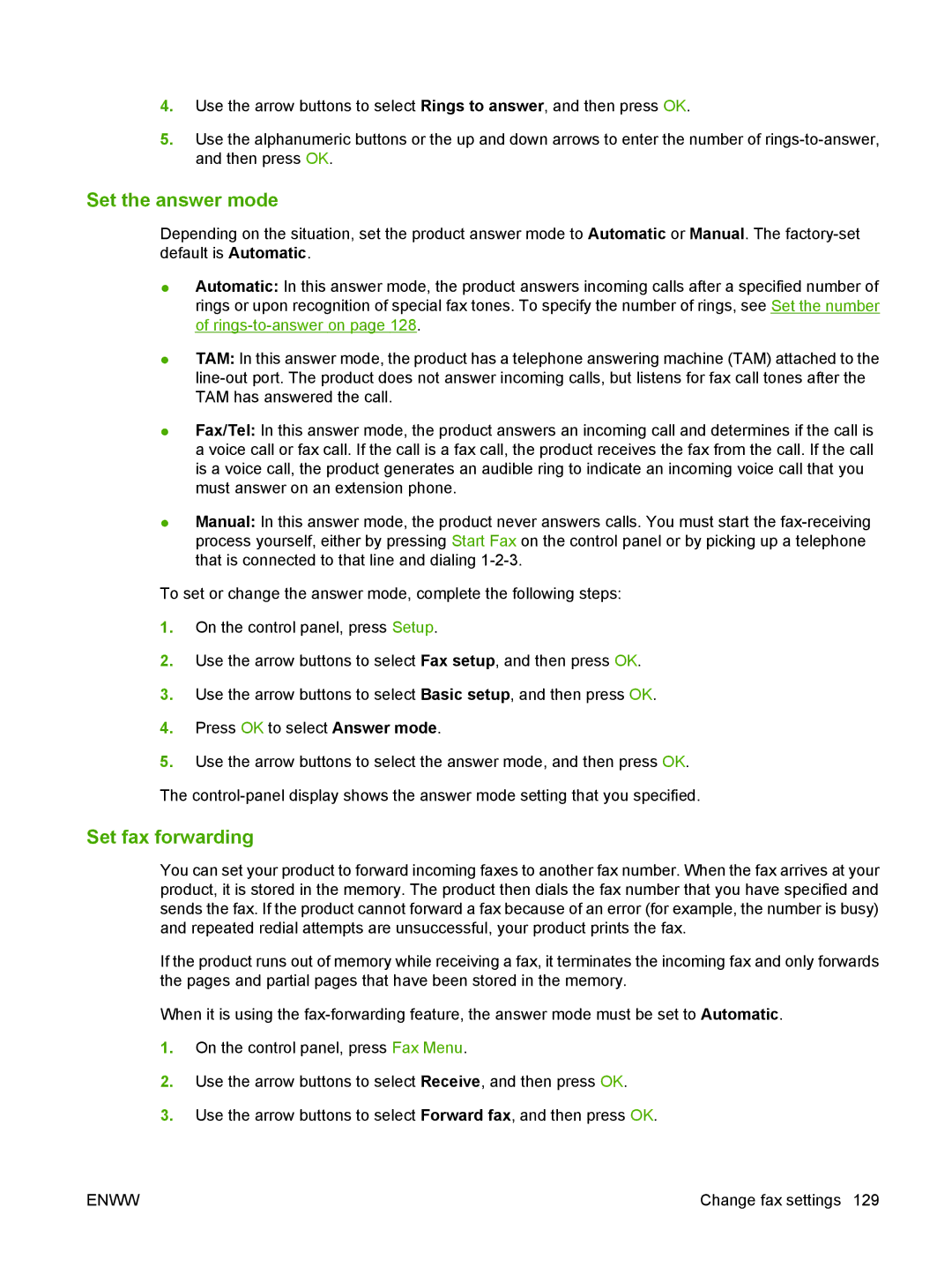 HP CM2320 manual Set the answer mode, Set fax forwarding 