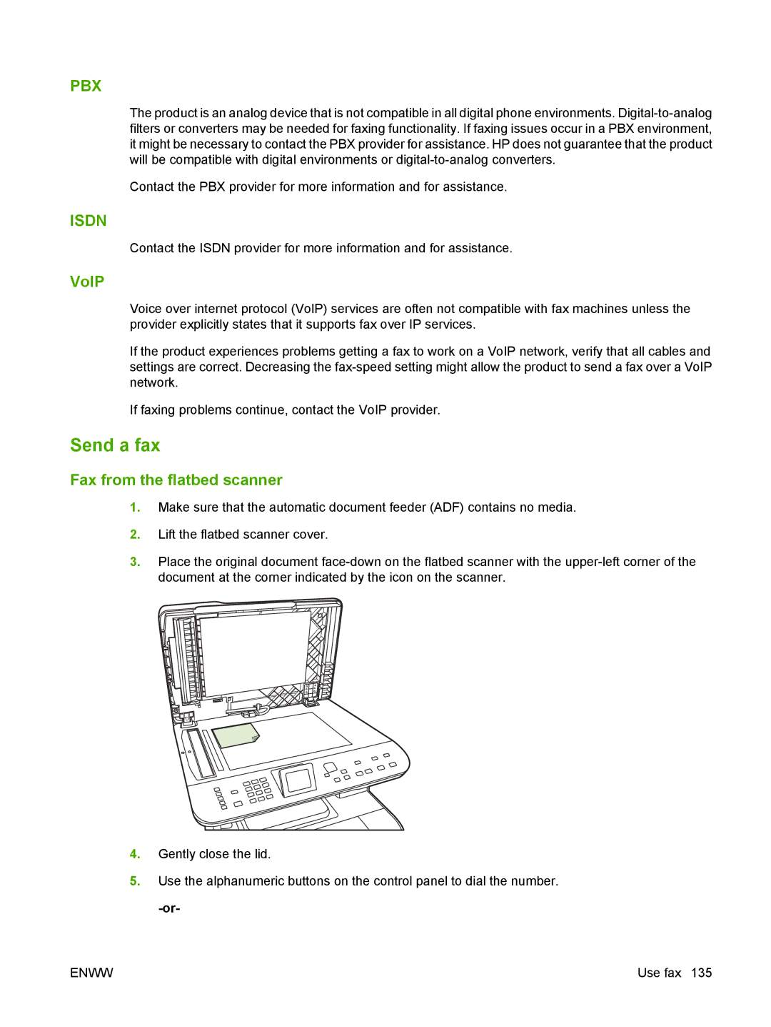 HP CM2320 manual Send a fax, VoIP, Fax from the flatbed scanner 