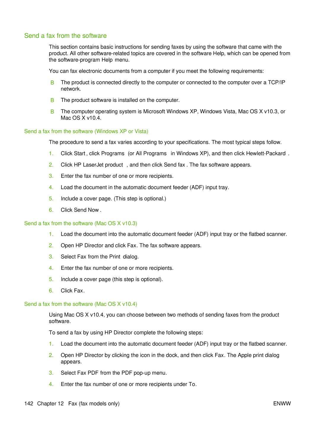 HP CM2320 manual Send a fax from the software Windows XP or Vista, Send a fax from the software Mac OS X 