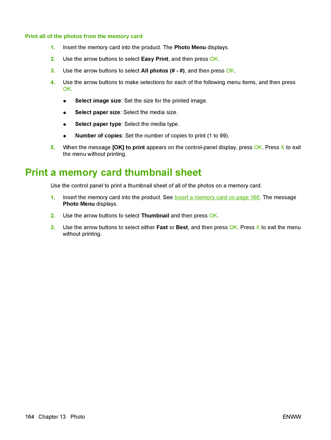 HP CM2320 manual Print a memory card thumbnail sheet, Print all of the photos from the memory card 