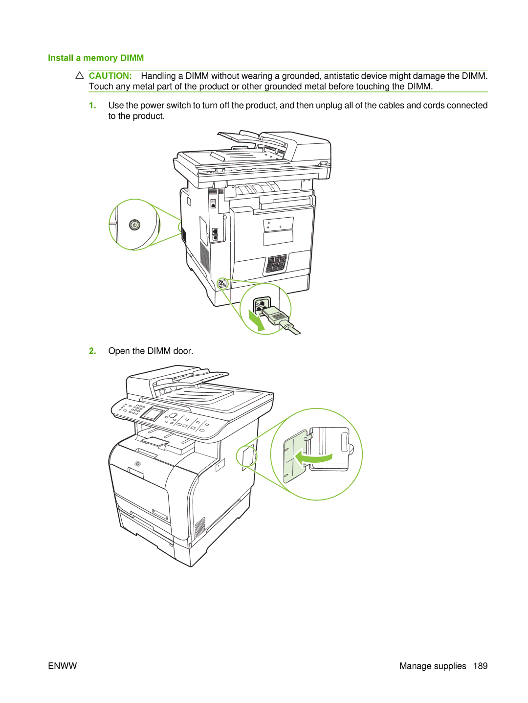 HP CM2320 manual Install a memory Dimm 