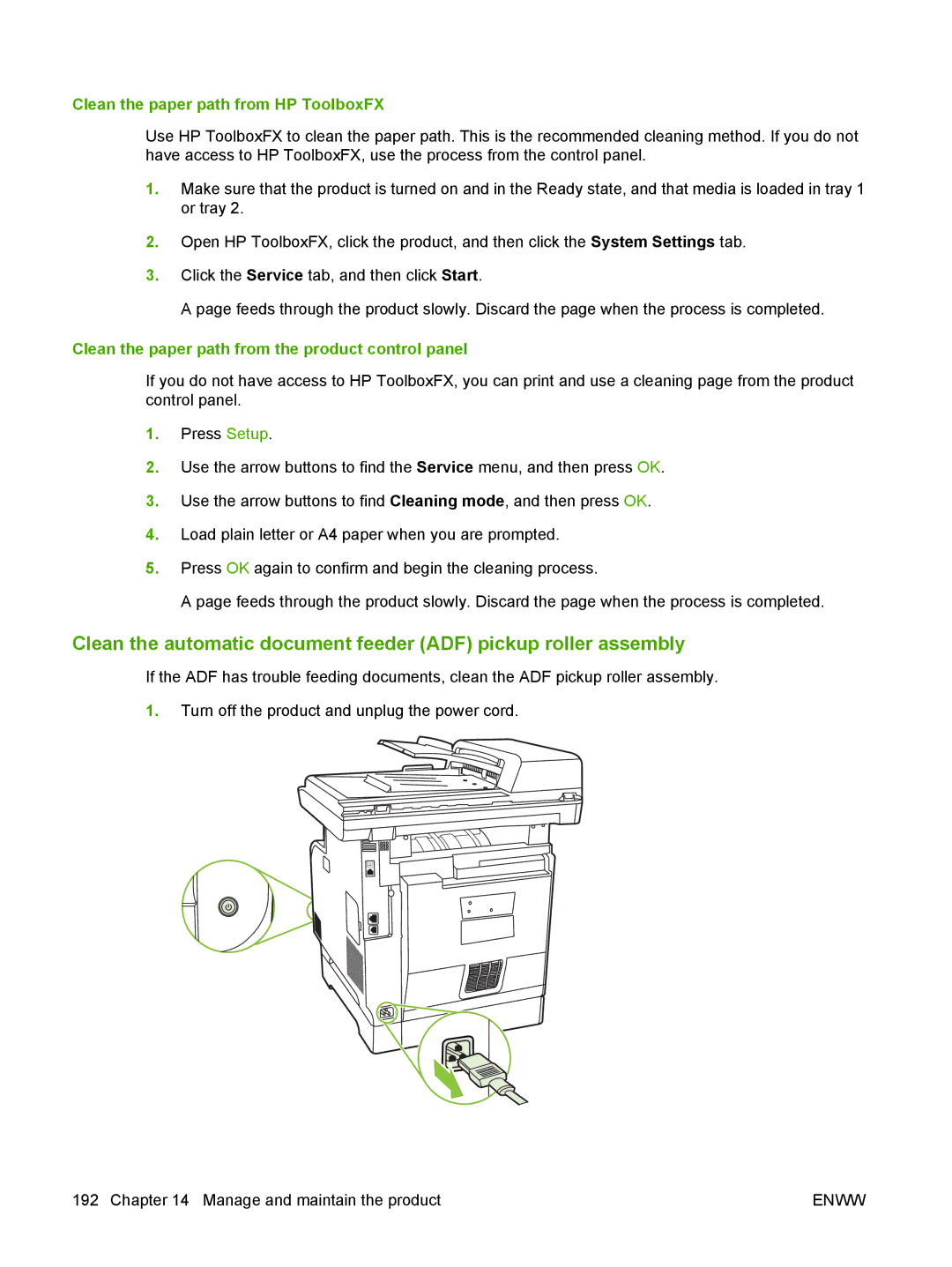 HP CM2320 manual Clean the paper path from HP ToolboxFX, Clean the paper path from the product control panel 