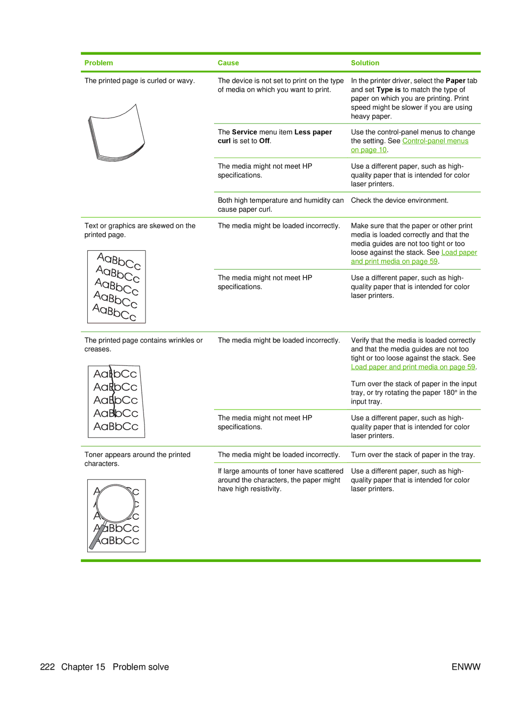 HP CM2320 Service menu item Less paper, Setting. See Control-panel menus, Print media on, Load paper and print media on 