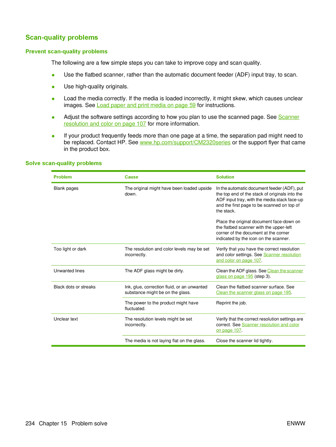 HP CM2320 manual Scan-quality problems, Prevent scan-quality problems, Solve scan-quality problems 