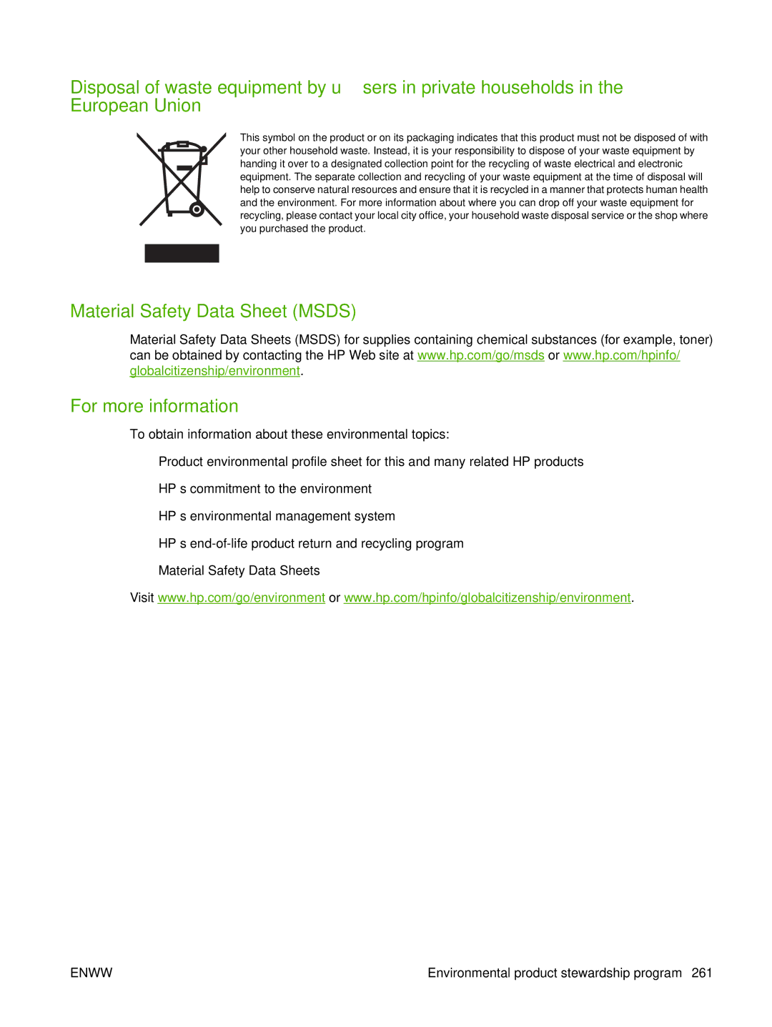 HP CM2320 manual Material Safety Data Sheet Msds For more information 