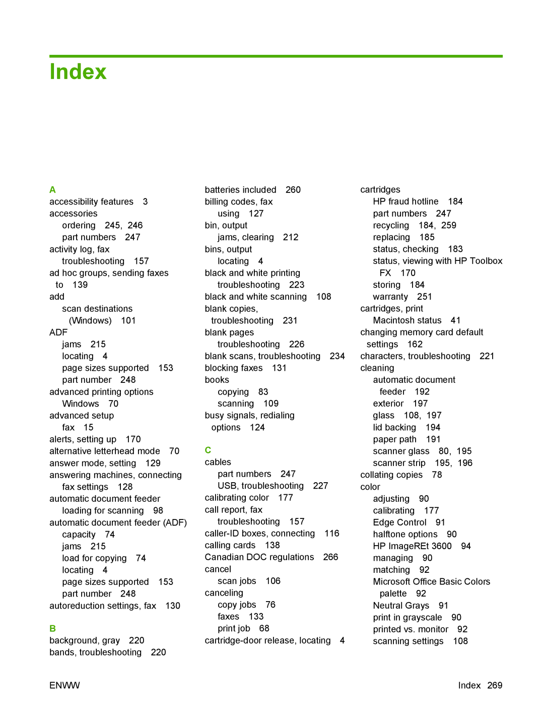 HP CM2320 manual Index, Adf 