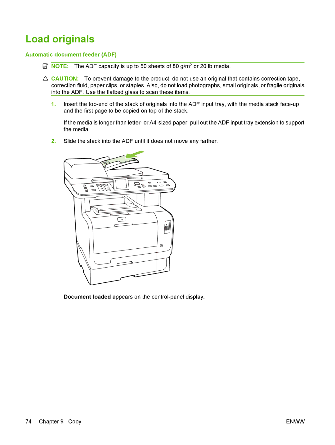 HP CM2320 manual Load originals, Automatic document feeder ADF 