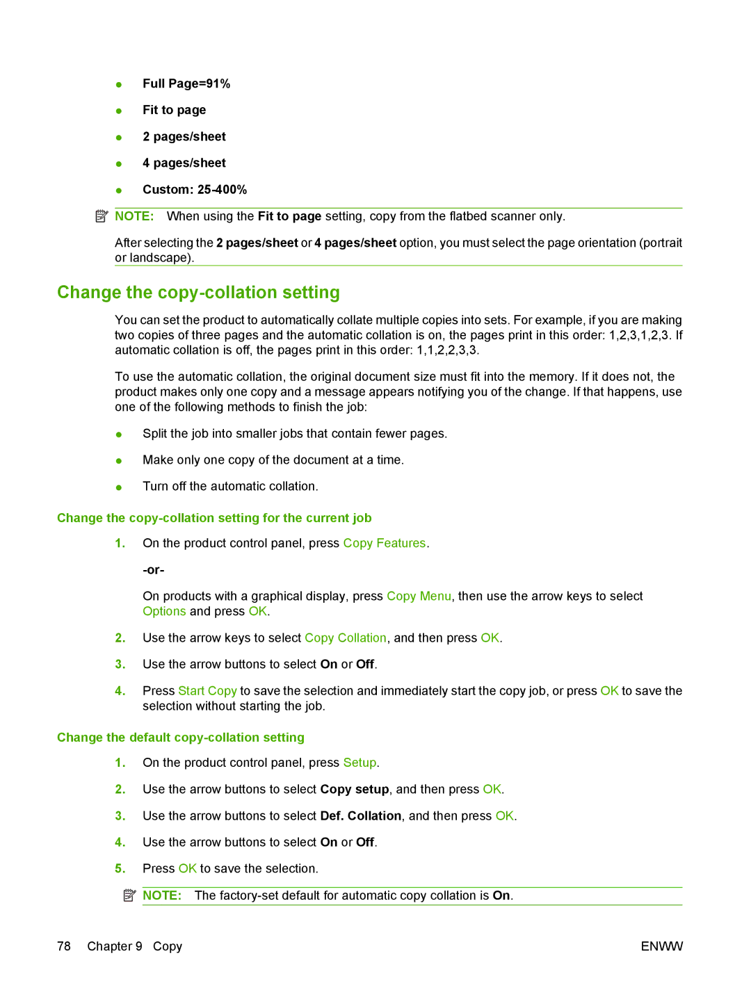 HP CM2320 manual Change the copy-collation setting for the current job, Change the default copy-collation setting 