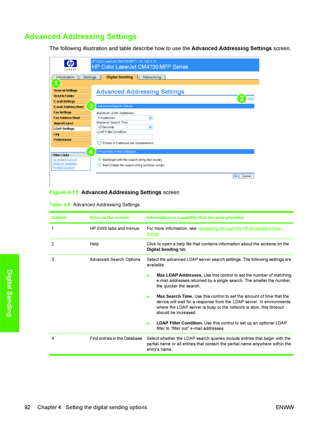 HP CM4730 manual 8Advanced Addressing Settings 