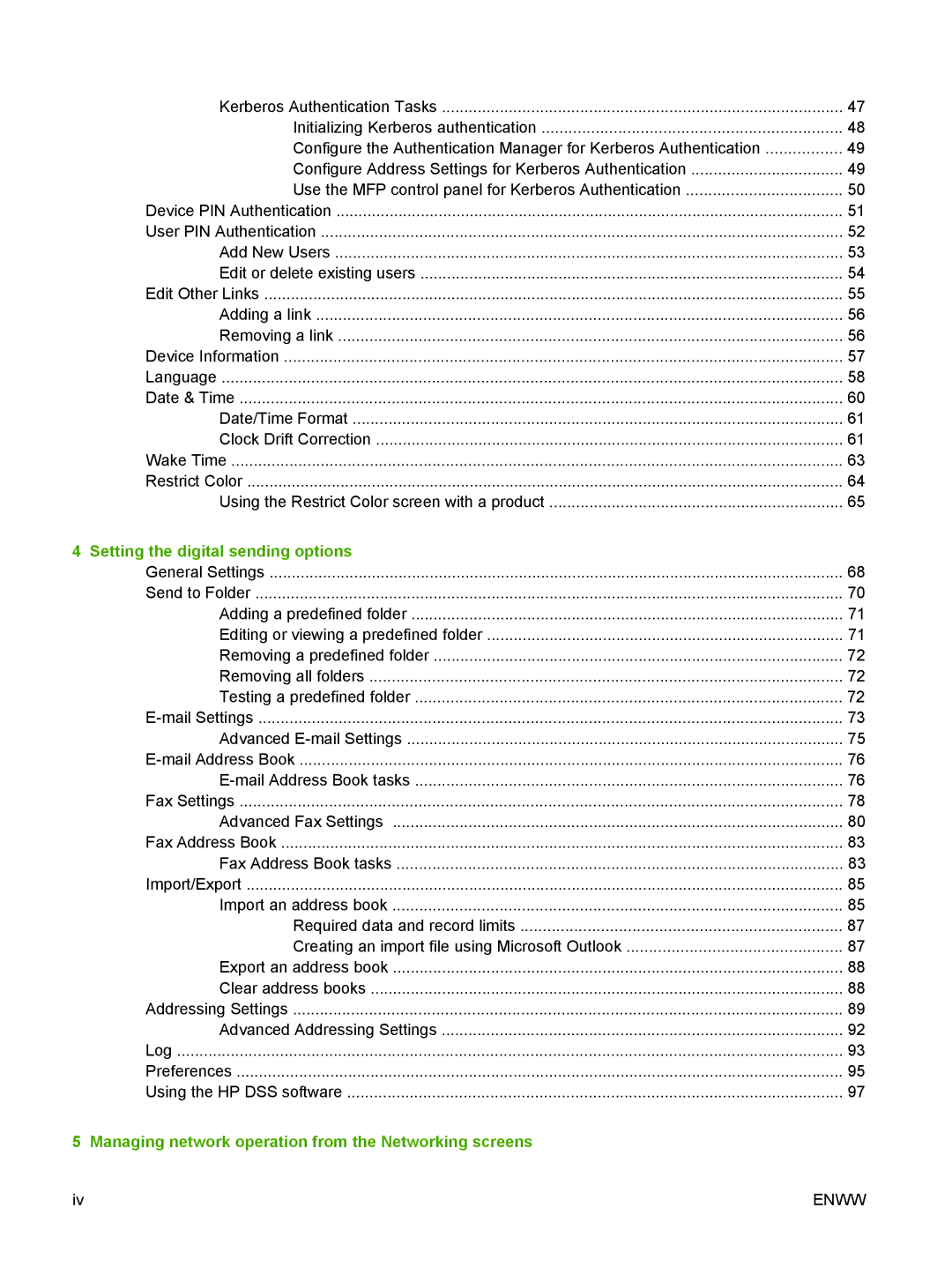 HP CM4730 manual Setting the digital sending options, Managing network operation from the Networking screens 