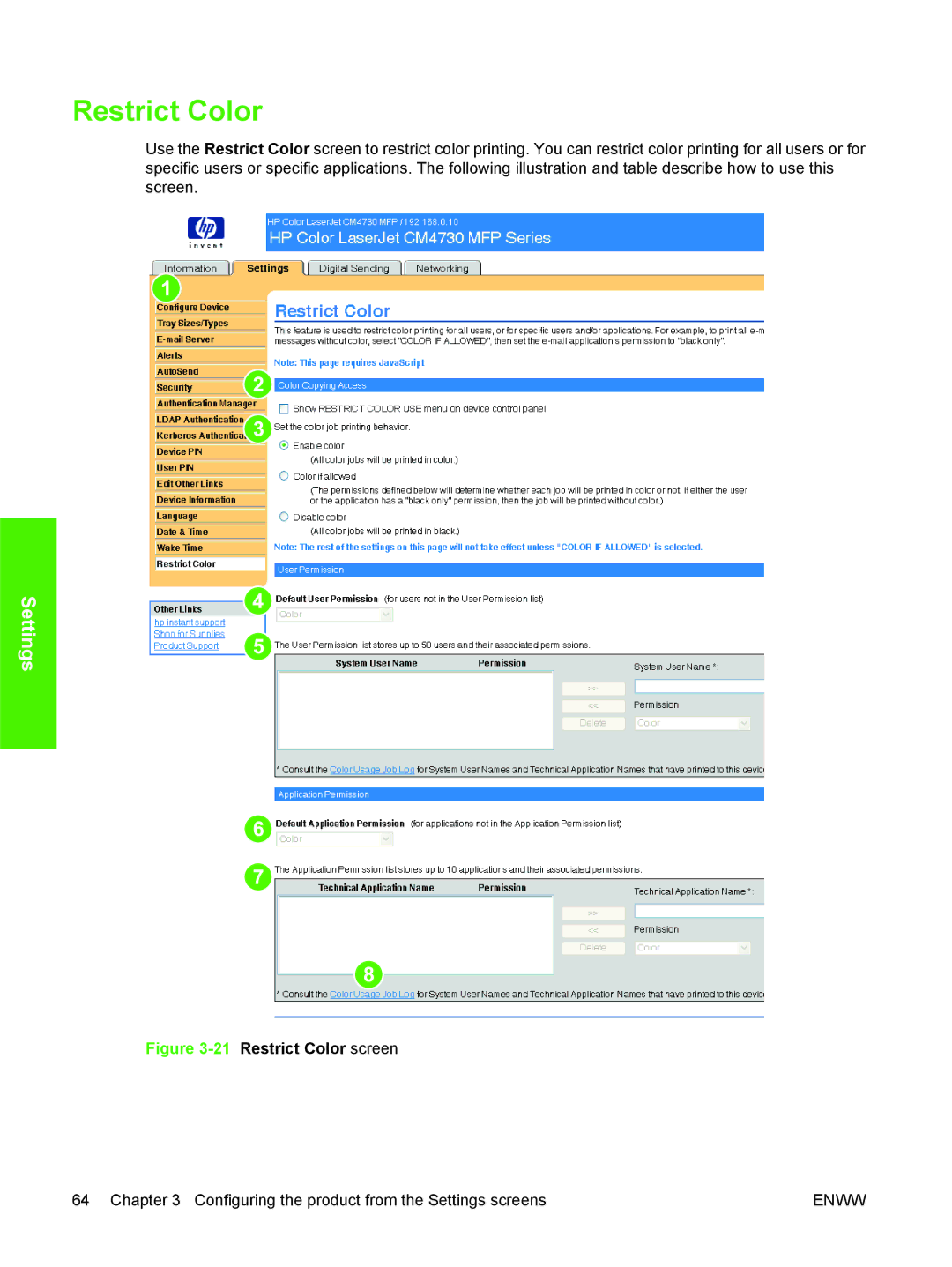 HP CM4730 manual 21Restrict Color screen 