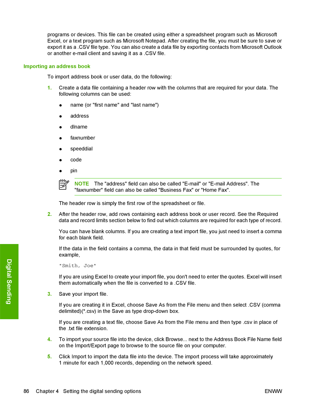 HP CM4730 manual Importing an address book, Smith, Joe 