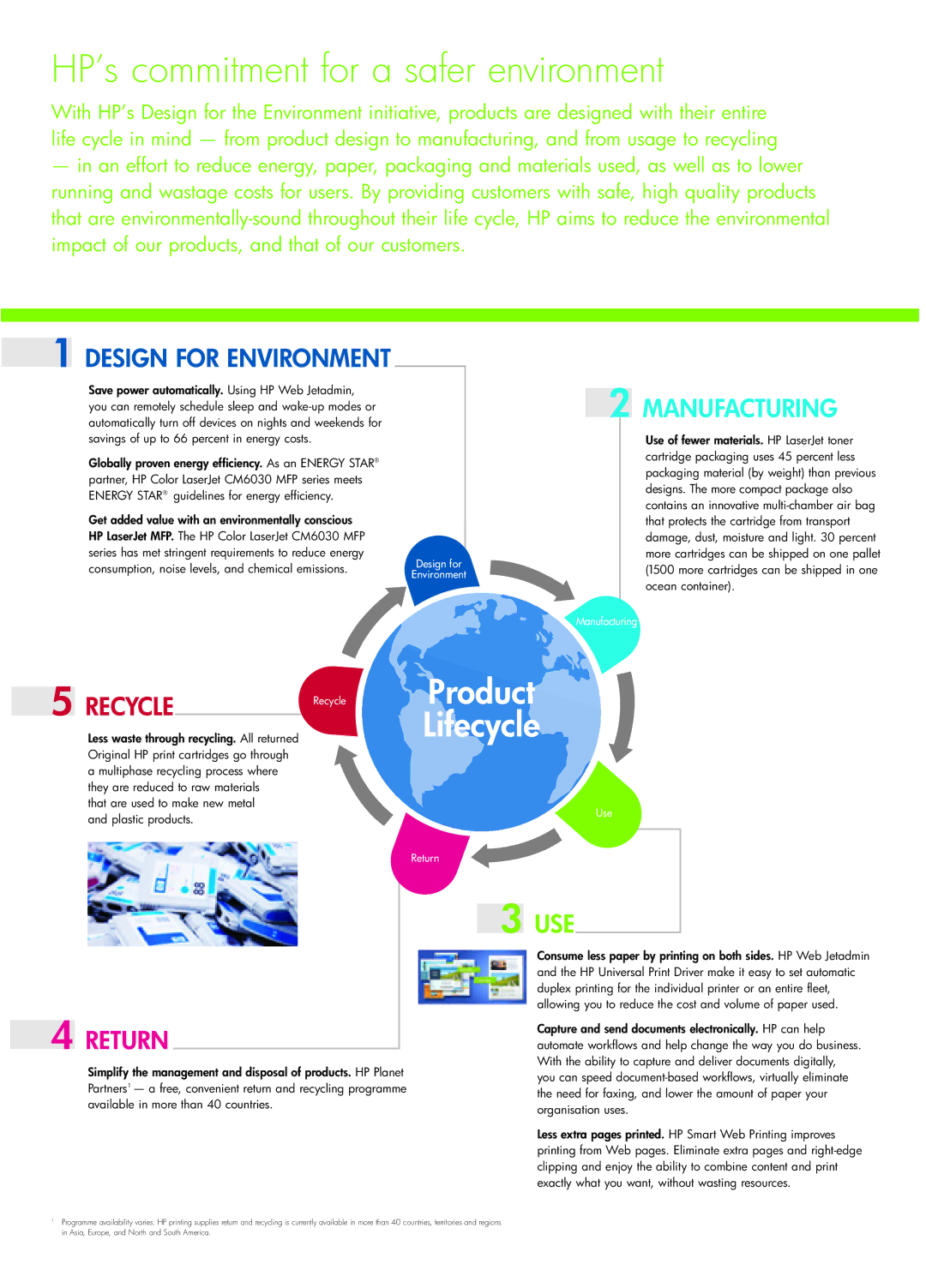 HP CM6030 MFP manual HP’s commitment for a safer environment 