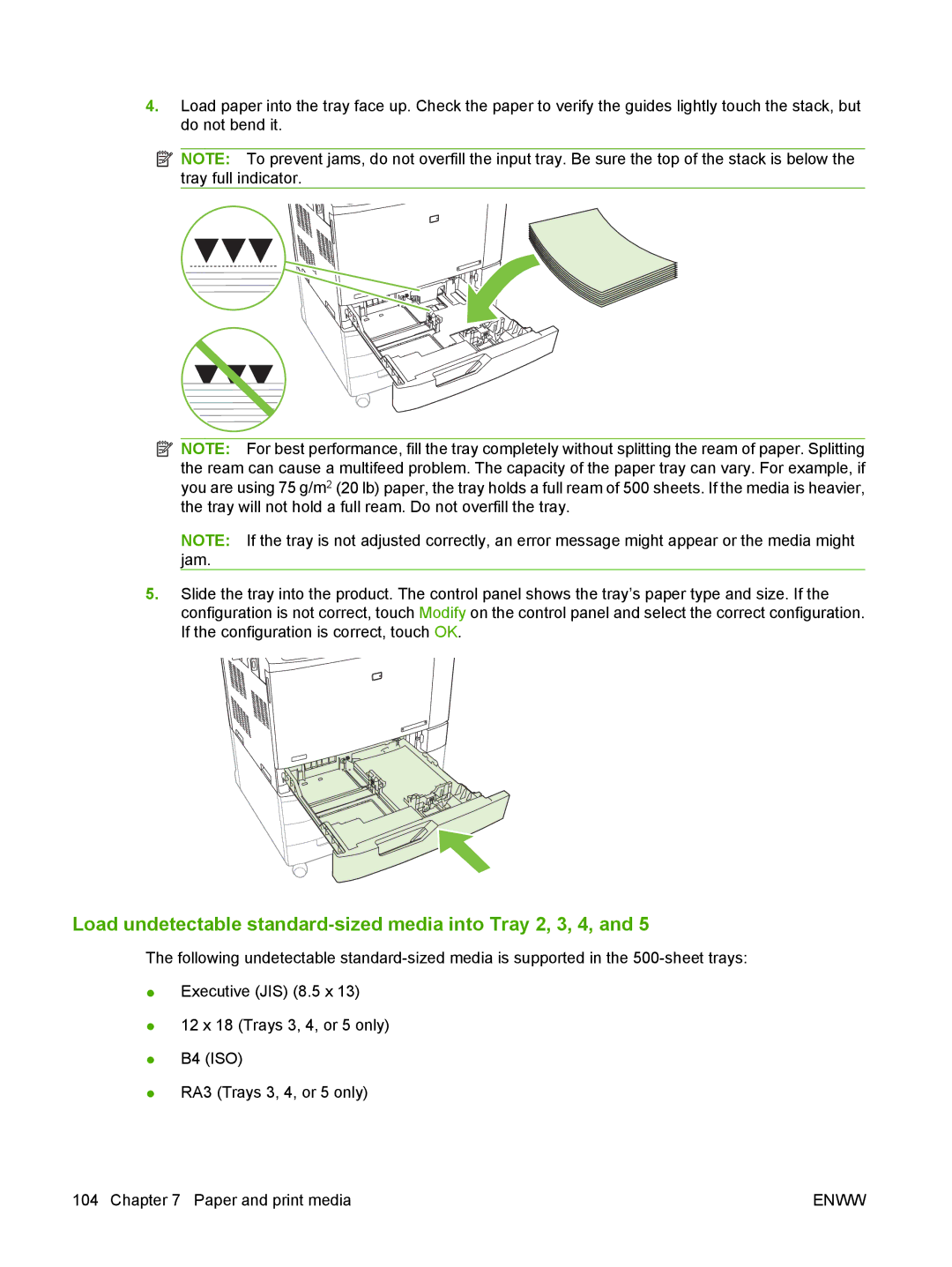 HP CM6049f MFP manual Load undetectable standard-sized media into Tray 2, 3, 4 