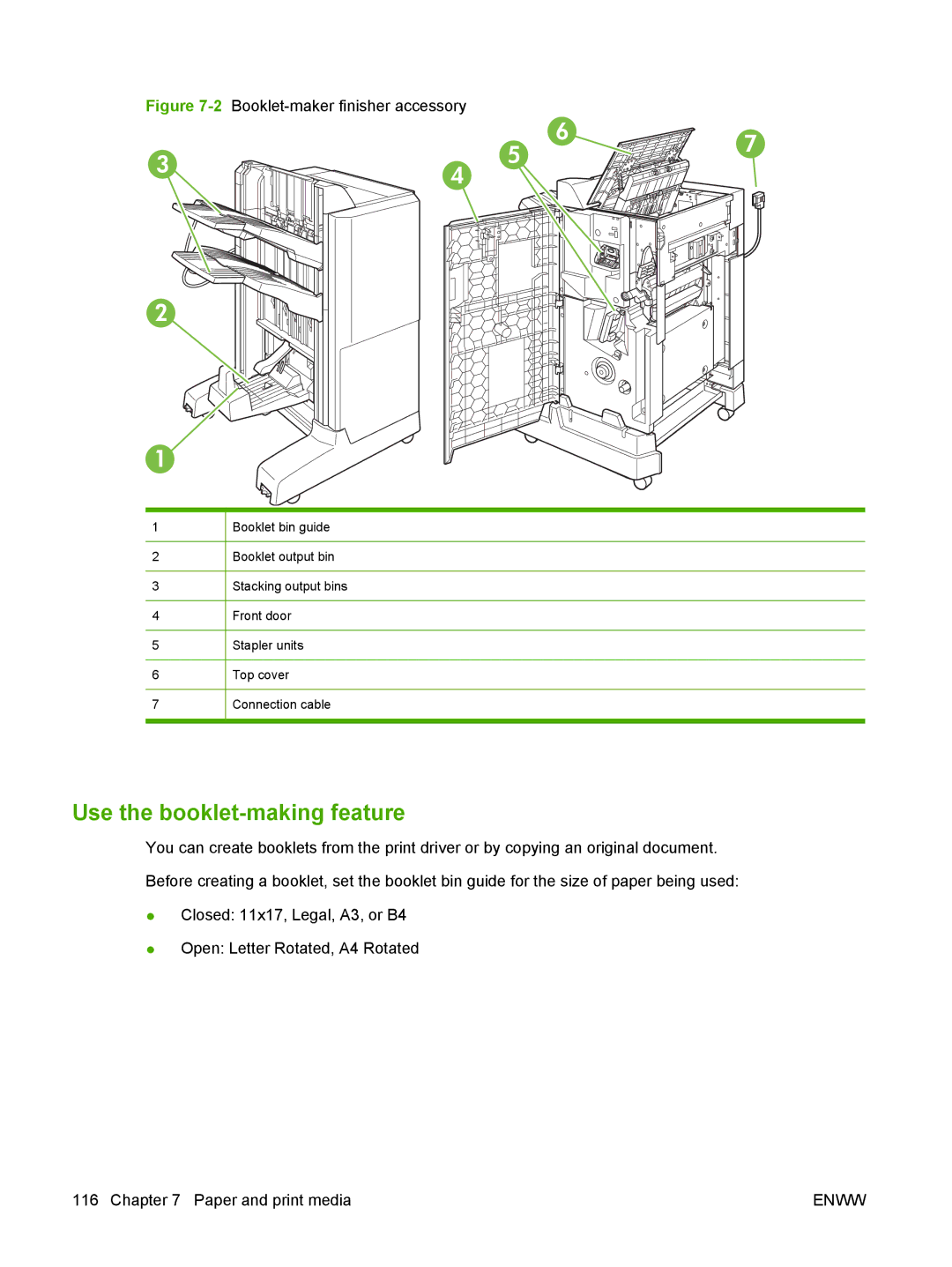 HP CM6049f MFP manual Use the booklet-making feature, 2Booklet-maker finisher accessory 