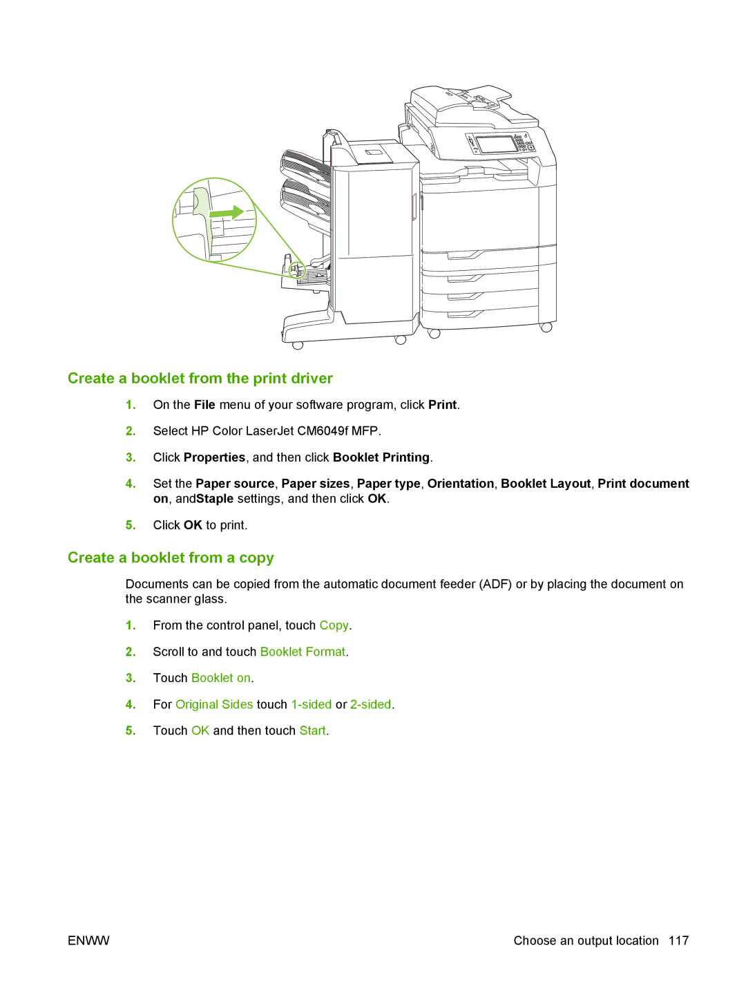 HP CM6049f MFP manual Create a booklet from the print driver, Create a booklet from a copy 