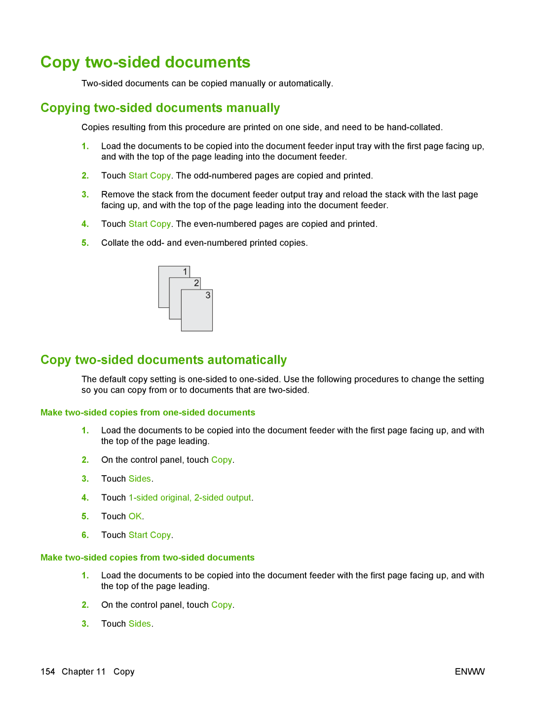 HP CM6049f MFP Copying two-sided documents manually, Copy two-sided documents automatically 