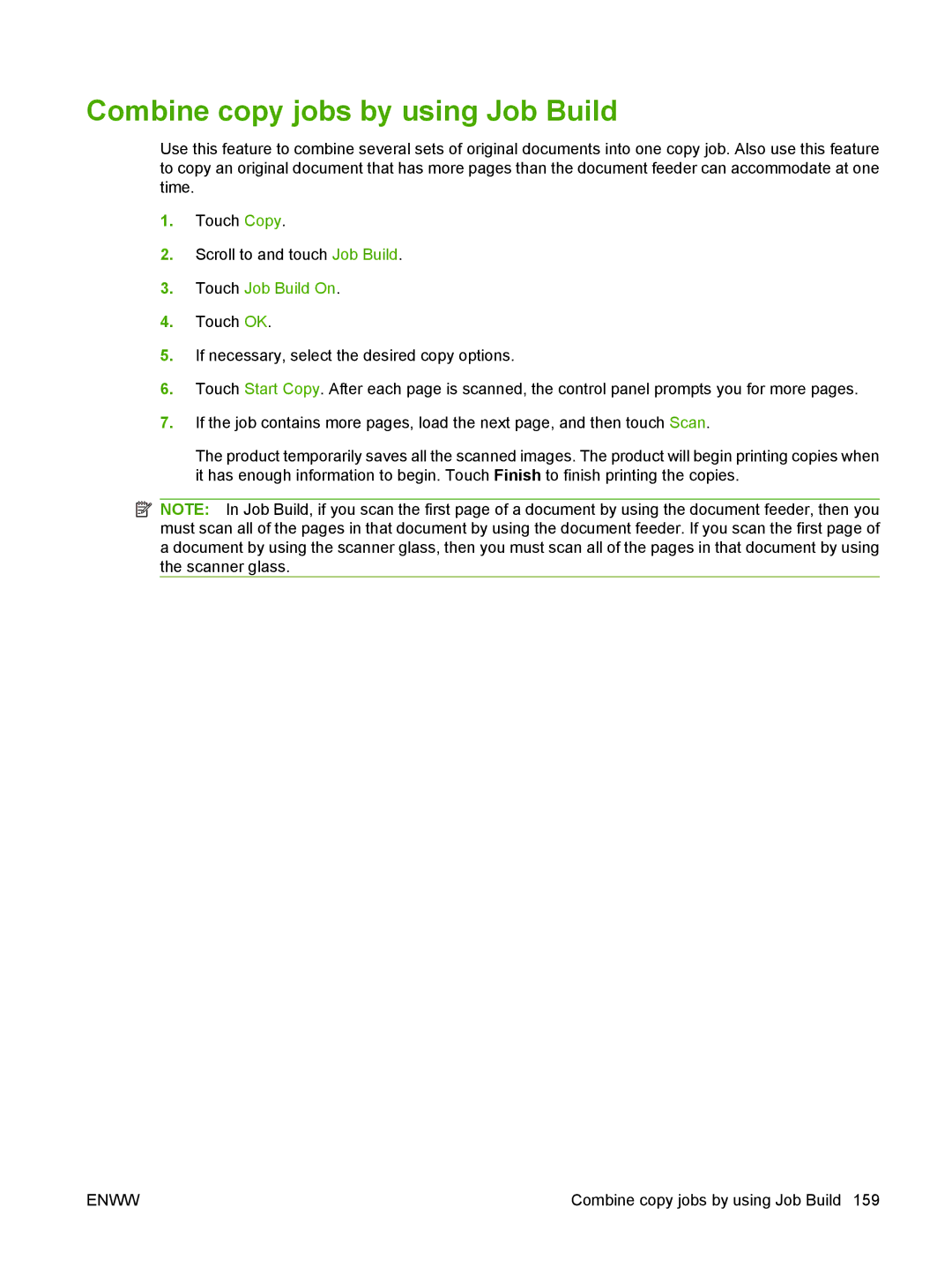 HP CM6049f MFP manual Combine copy jobs by using Job Build, Touch Job Build On 