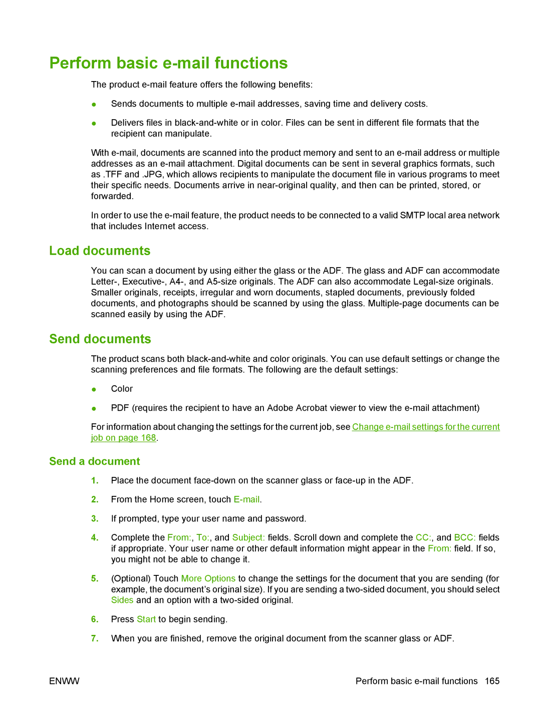 HP CM6049f MFP manual Perform basic e-mail functions, Load documents, Send documents, Send a document 