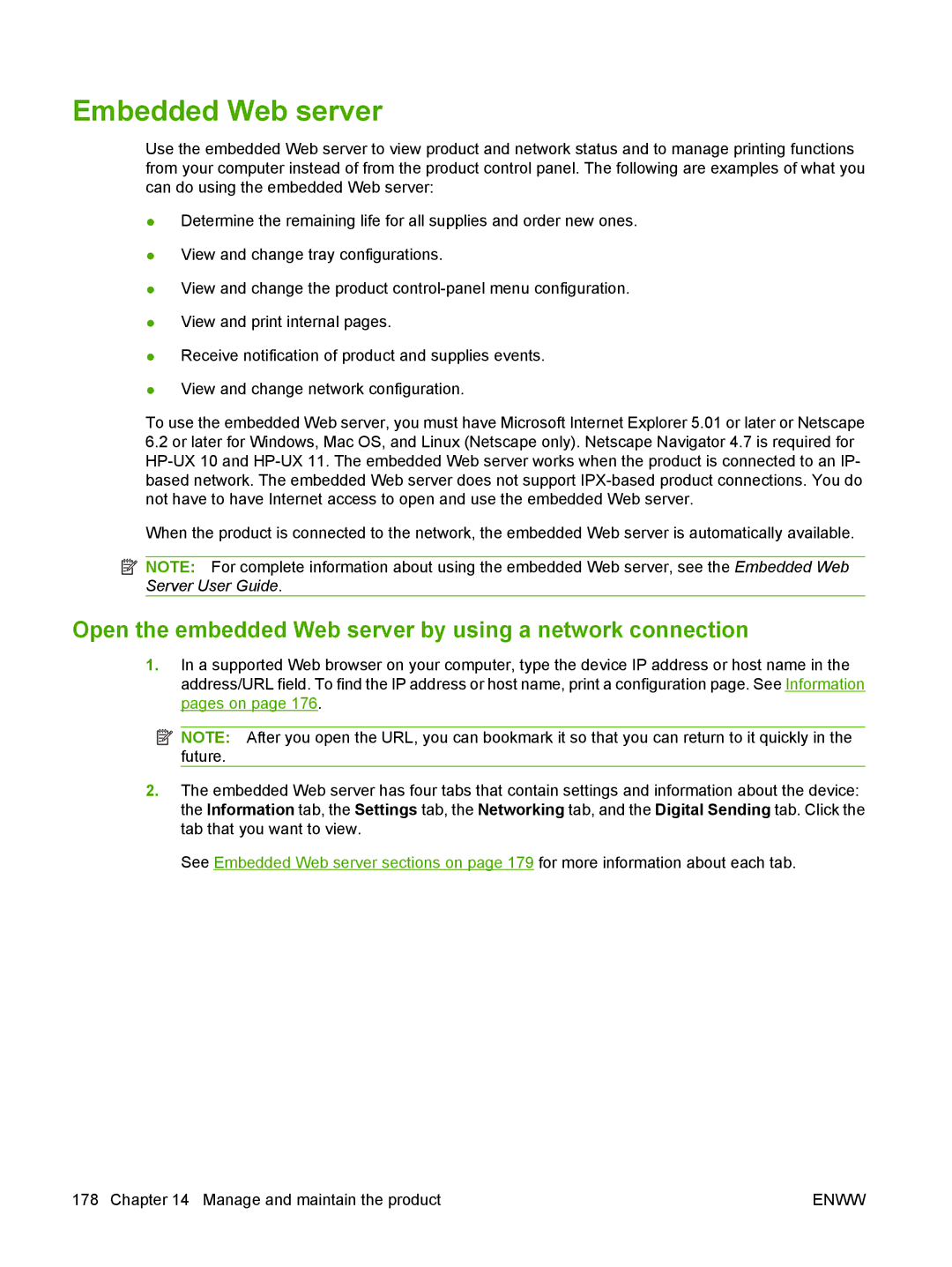 HP CM6049f MFP manual Embedded Web server, Open the embedded Web server by using a network connection 