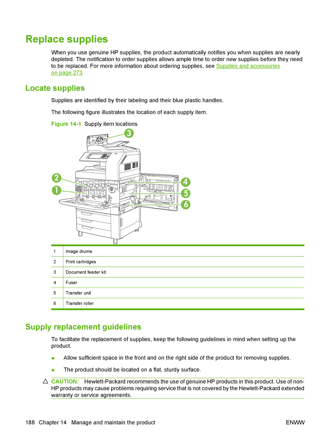 HP CM6049f MFP manual Replace supplies, Locate supplies, Supply replacement guidelines 