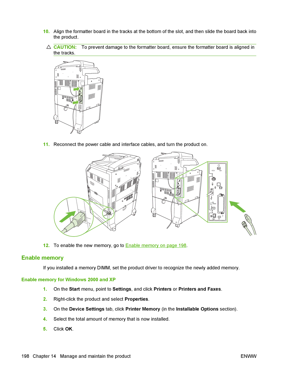 HP CM6049f MFP manual Enable memory for Windows 2000 and XP 