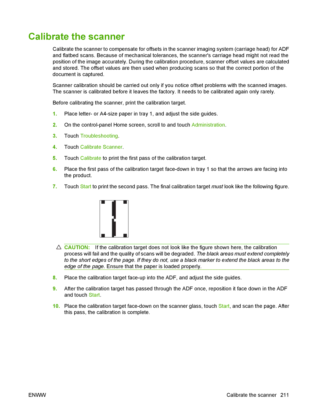 HP CM6049f MFP manual Calibrate the scanner, Touch Troubleshooting Touch Calibrate Scanner 