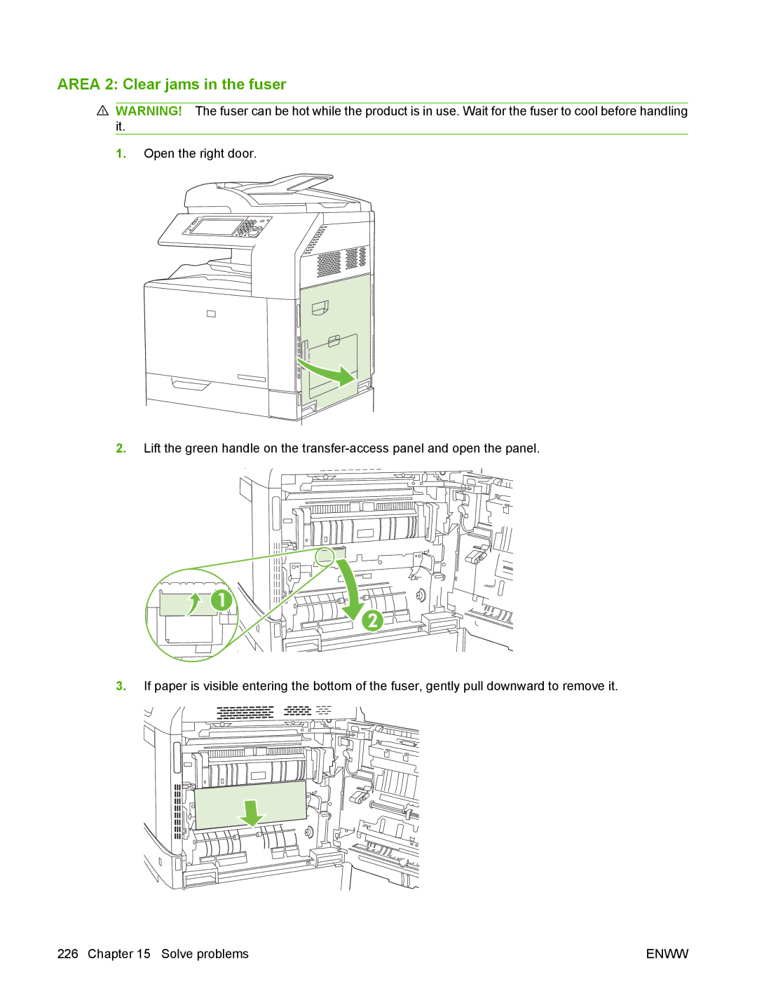 HP CM6049f MFP manual Area 2 Clear jams in the fuser 