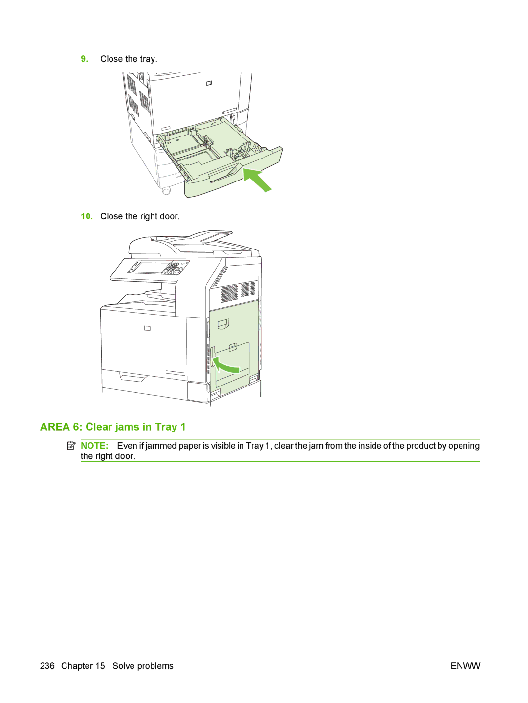 HP CM6049f MFP manual Area 6 Clear jams in Tray 