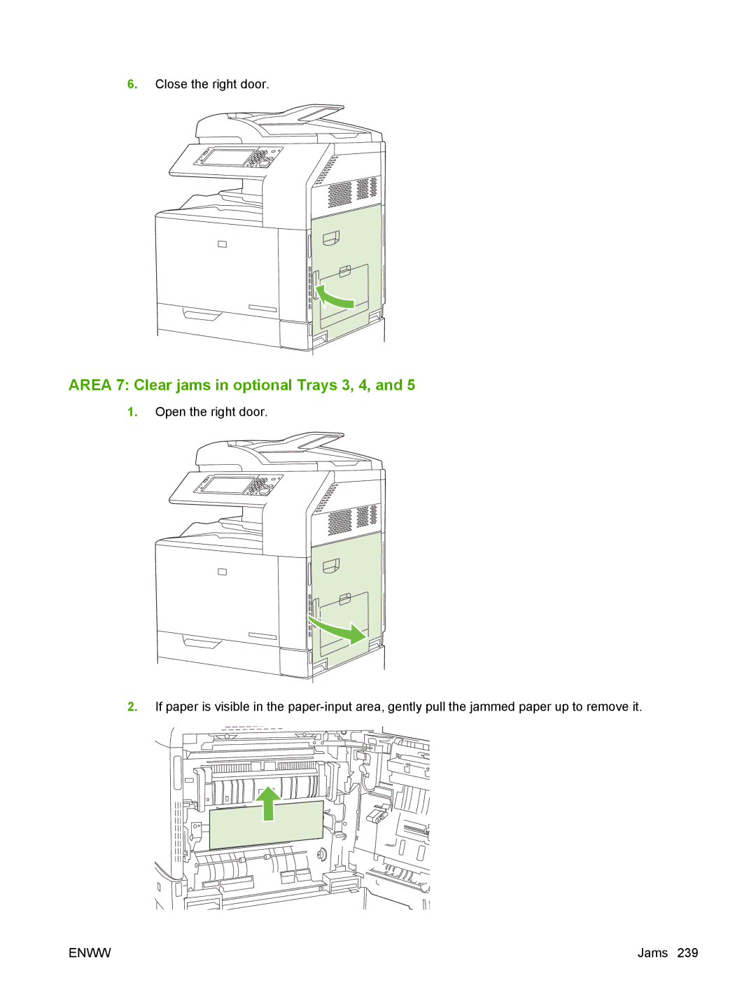 HP CM6049f MFP manual Area 7 Clear jams in optional Trays 3, 4 