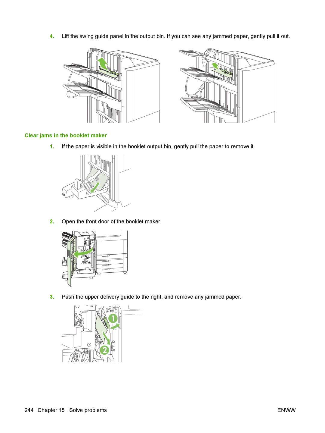 HP CM6049f MFP manual Clear jams in the booklet maker 