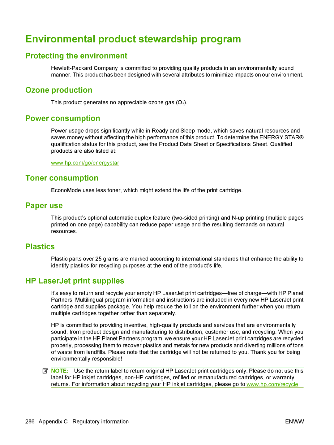 HP CM6049f MFP manual Environmental product stewardship program 