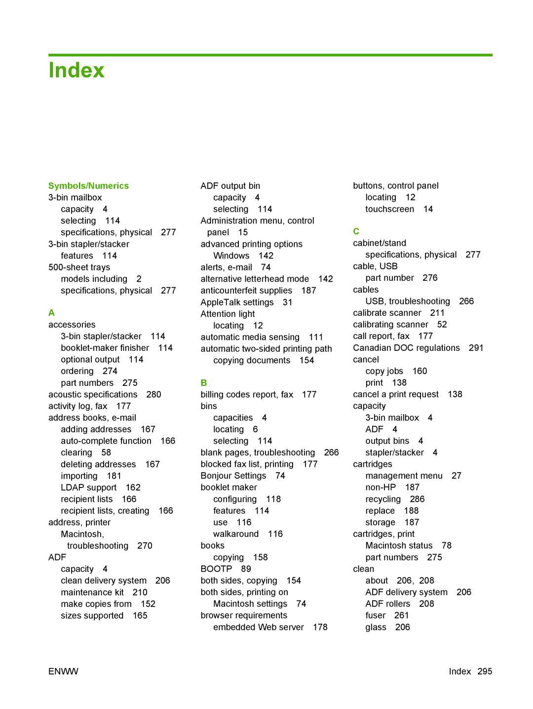 HP CM6049f MFP manual Index, Symbols/Numerics 