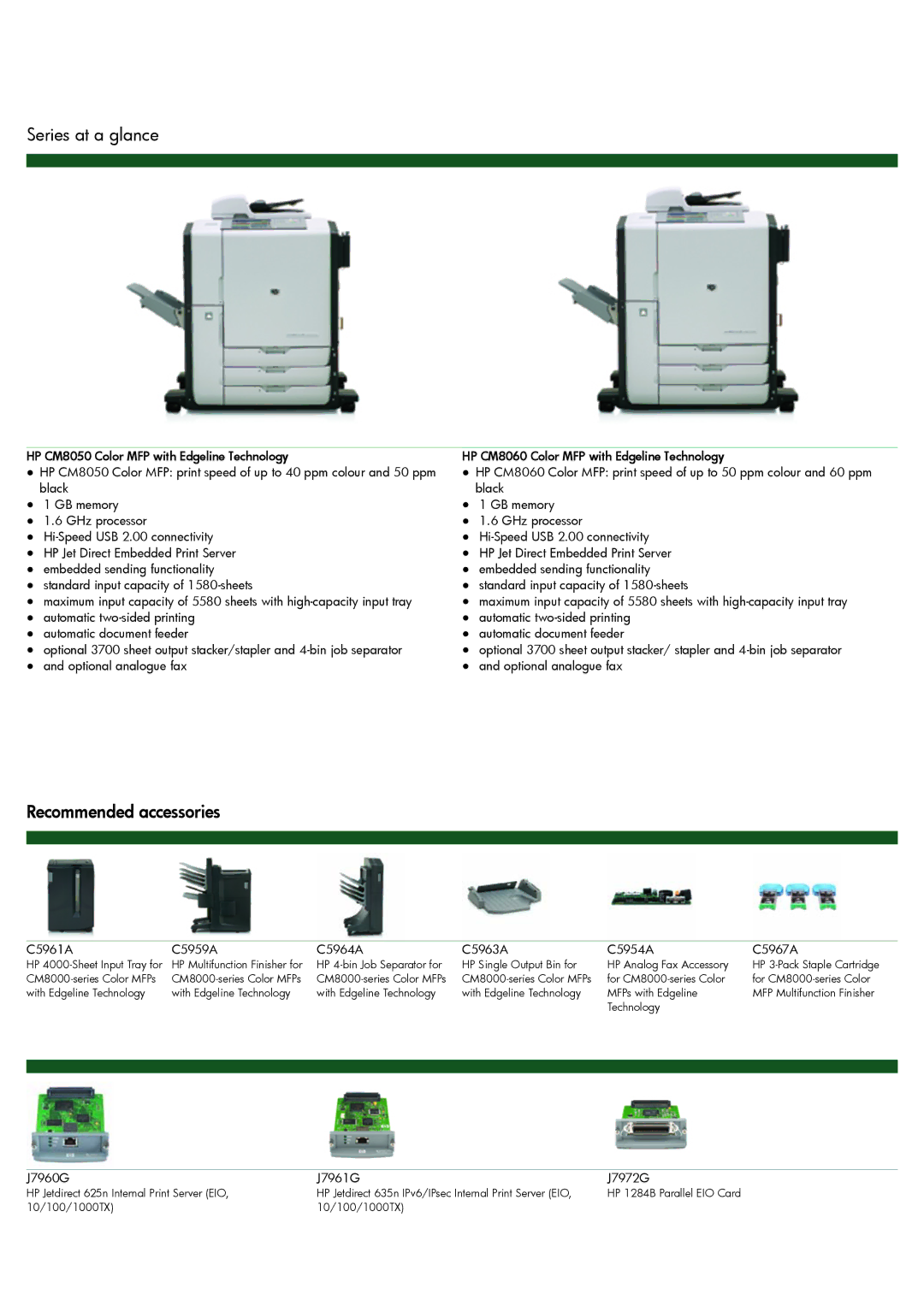 HP CM8050 MFP manual Series at a glance, Recommended accessories 