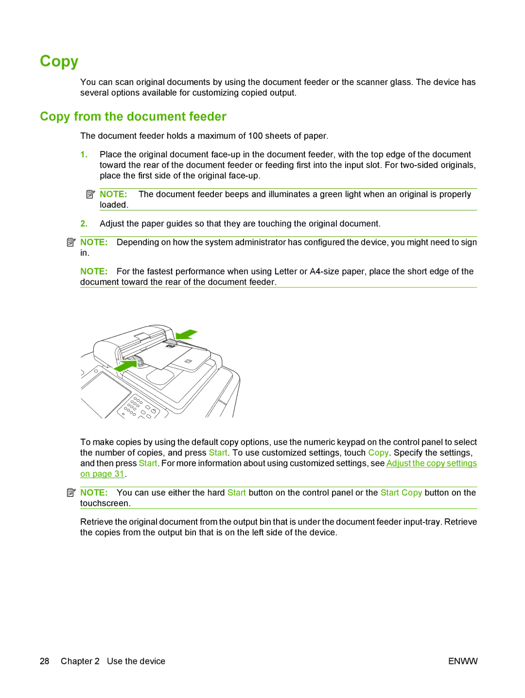 HP CM8060 Color with Edgeline Technology manual Copy from the document feeder 