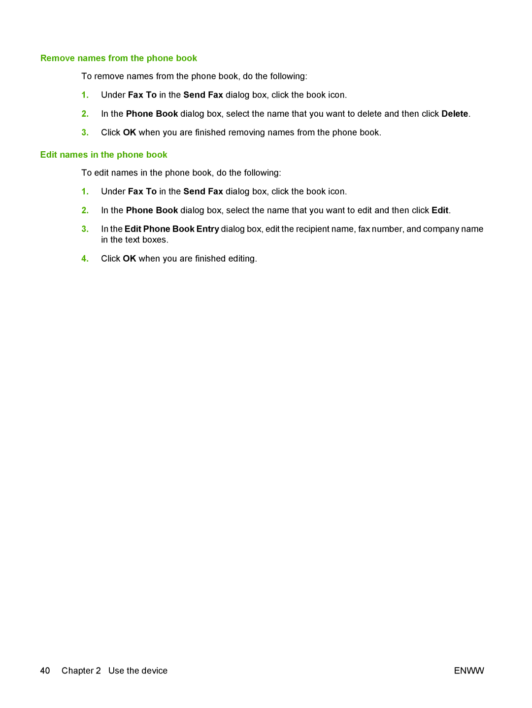HP CM8060 Color with Edgeline Technology manual Remove names from the phone book, Edit names in the phone book 