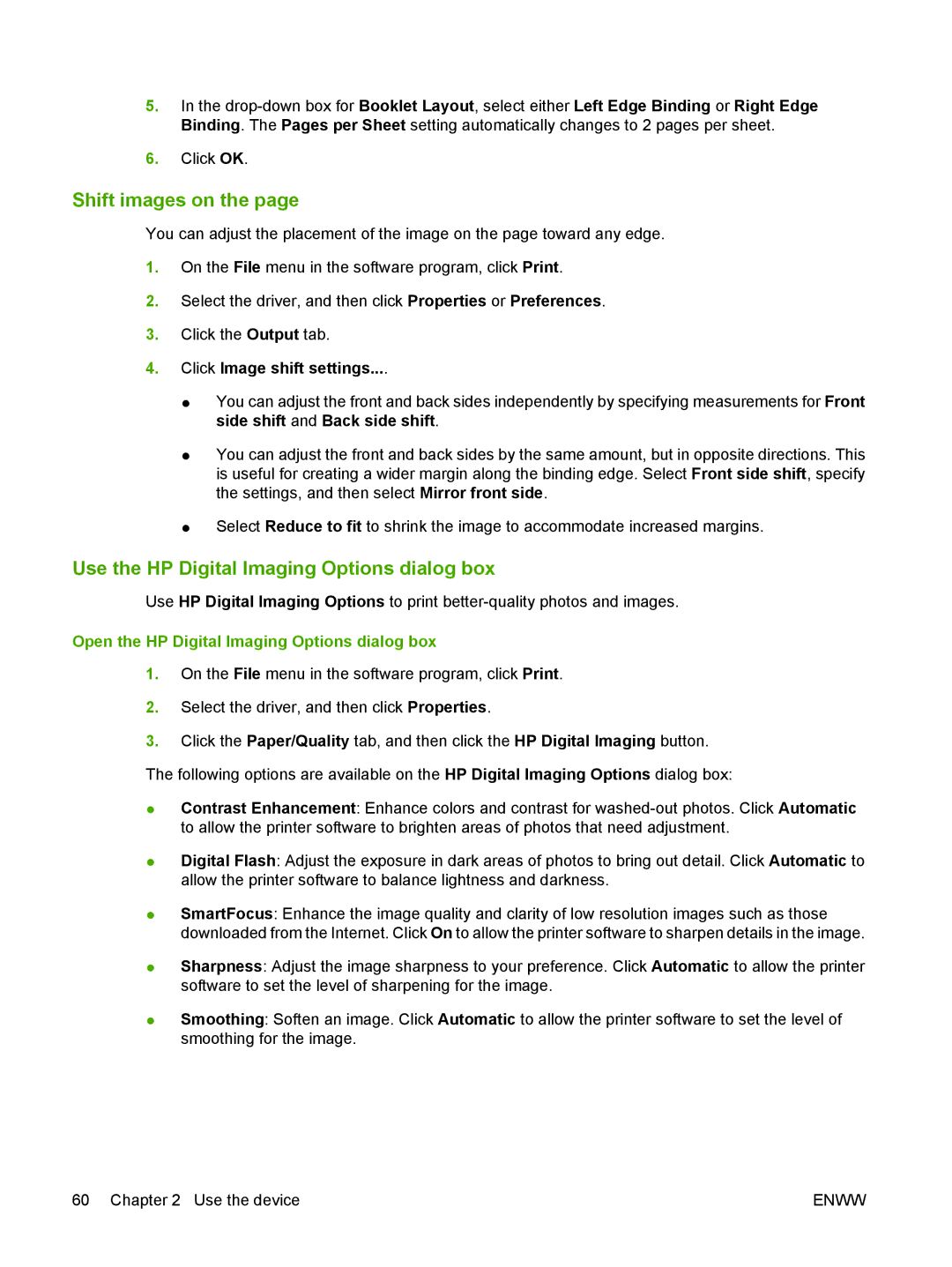 HP CM8060 Color with Edgeline Technology manual Shift images on, Use the HP Digital Imaging Options dialog box 
