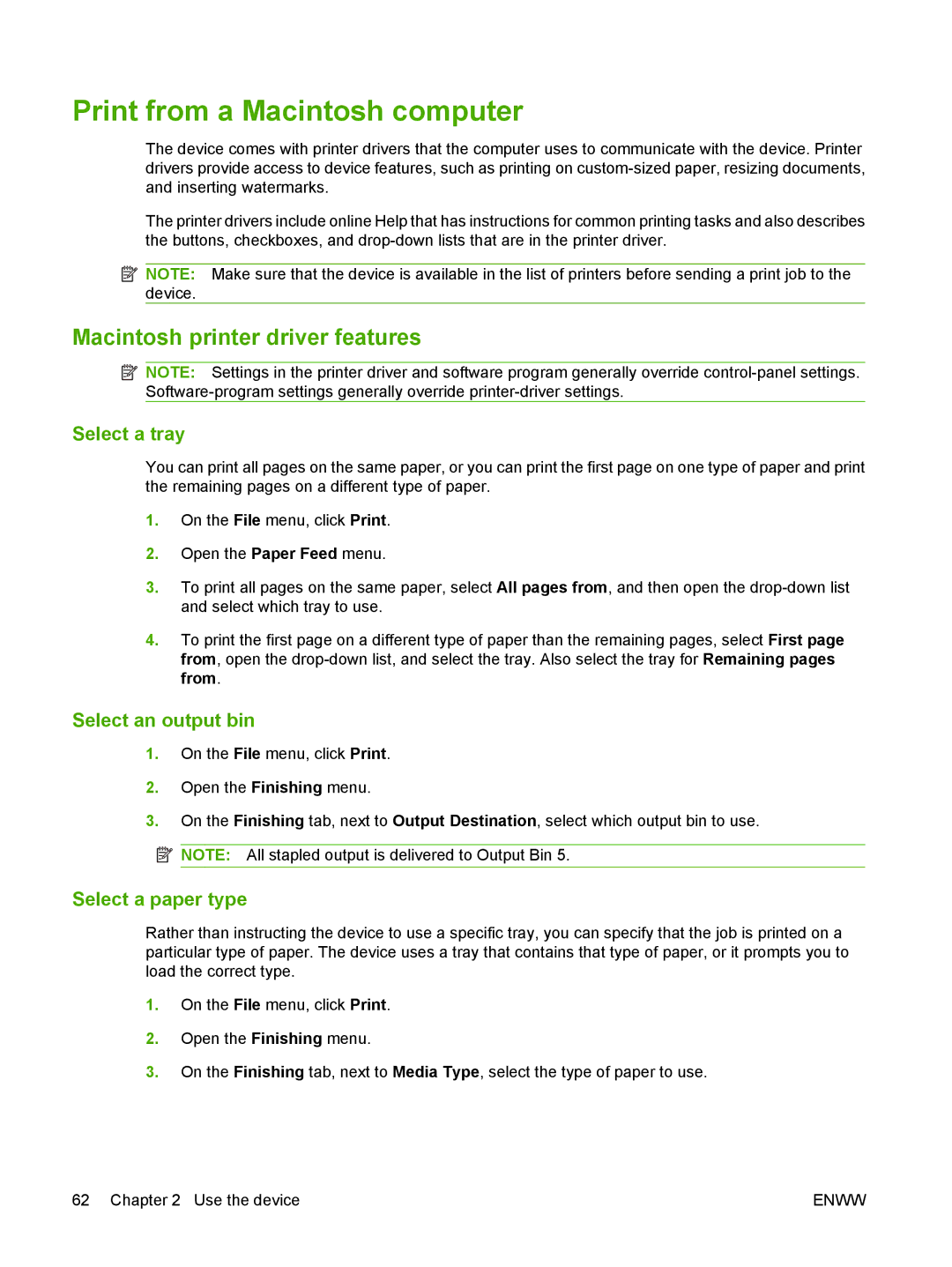 HP CM8060 Color with Edgeline Technology manual Print from a Macintosh computer, Macintosh printer driver features 