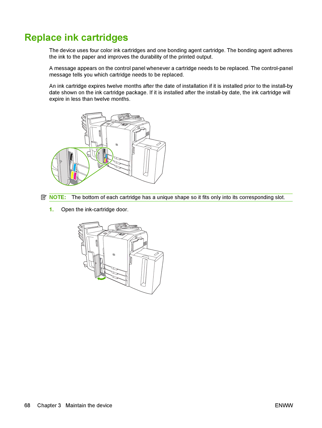 HP CM8060 Color with Edgeline Technology manual Replace ink cartridges 