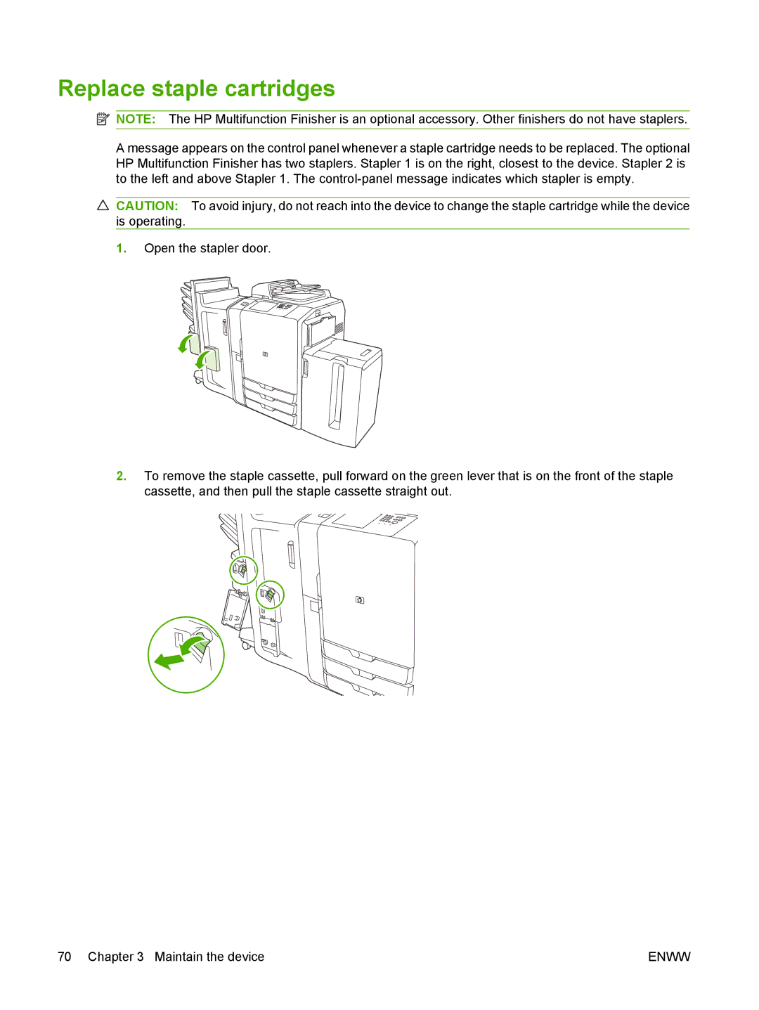 HP CM8060 Color with Edgeline Technology manual Replace staple cartridges 