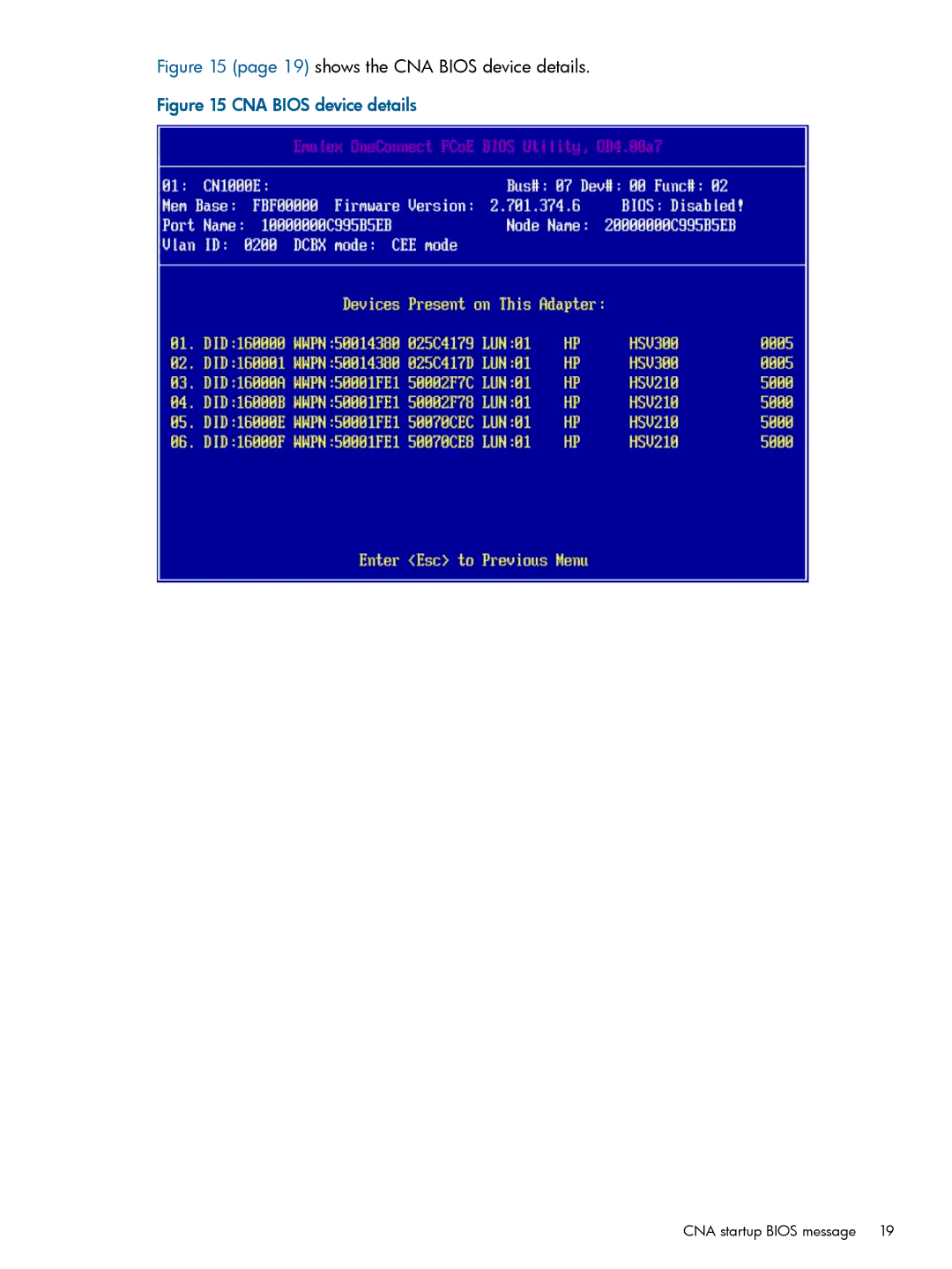 HP CN1000E, CN1100E manual CNA Bios device details 