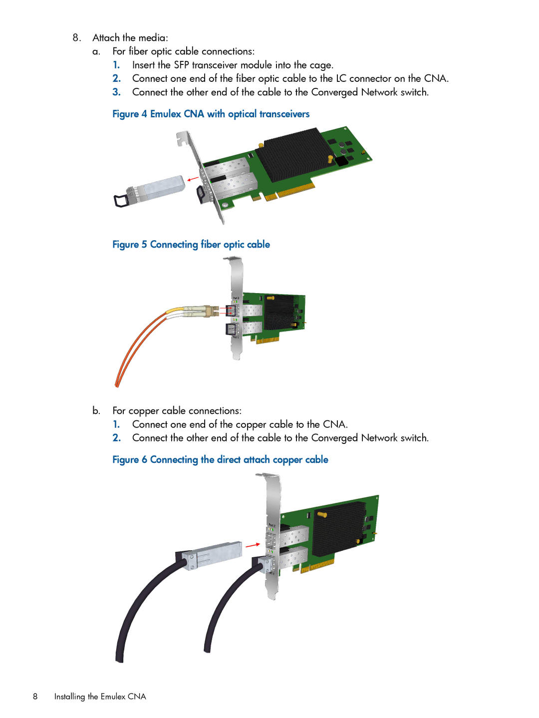 HP CN1100E, CN1000E manual Emulex CNA with optical transceivers 