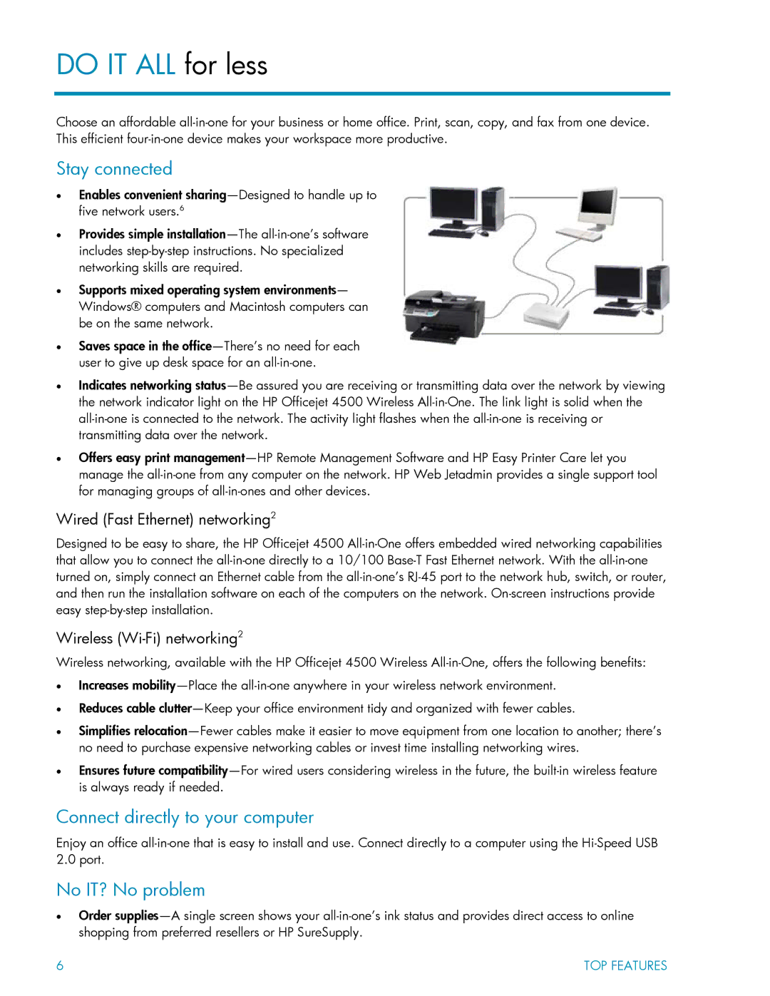 HP CM754A, CN547A, CB867A, 4500 manual Stay connected, Connect directly to your computer, No IT? No problem 